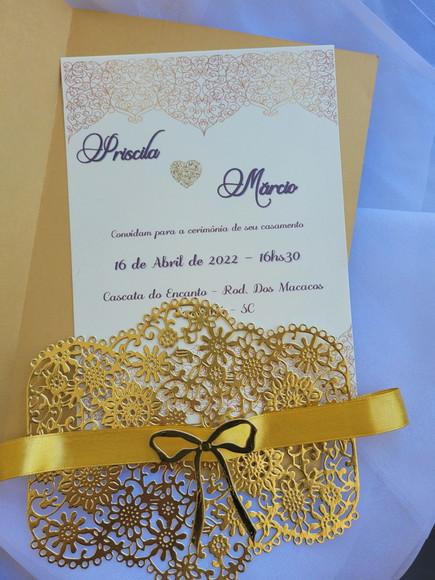 Convite Dourado com Renda Completo c/ Arte e Impressão