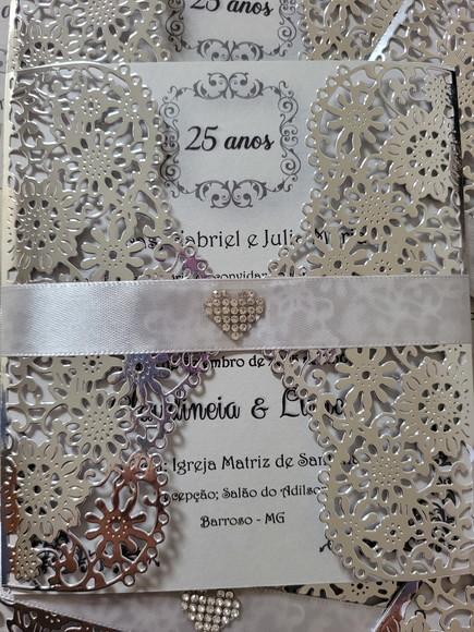 Convite Rendado Prata Laminado Completo com Impressão