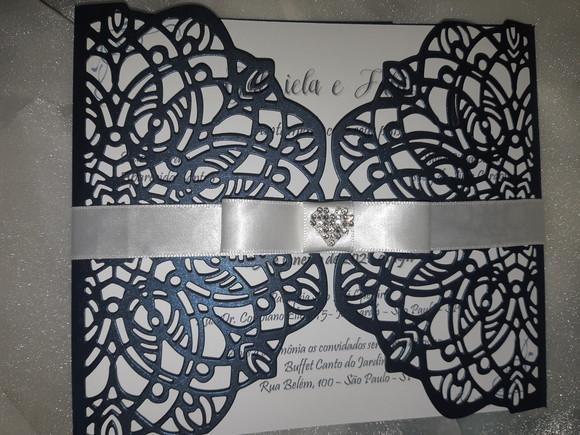 Envelope Rendado Azul Metalizado para Convite