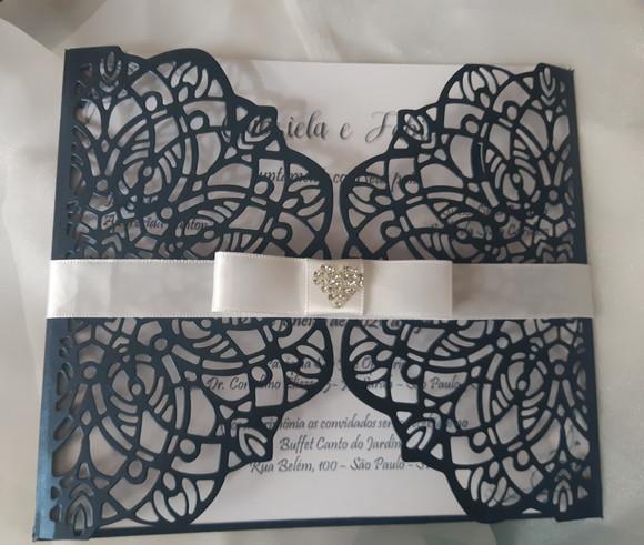 Envelope Rendado Azul Metalizado para Convite