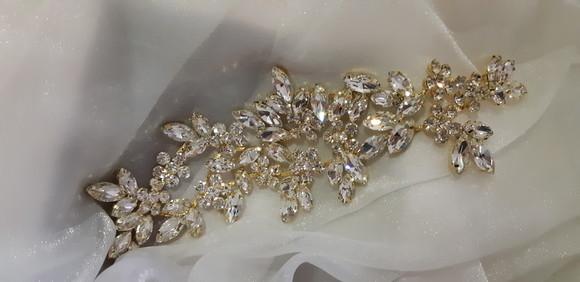 Kit com 2 Apliques Folhas de Strass Dourado