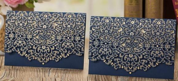 Kit com 75 envelopes rendados azul com dourado + impressão