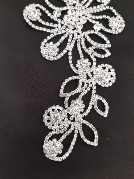 Aplique de strass Flores e folhas cor prata