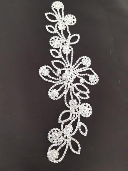 Aplique de strass Flores e folhas cor prata