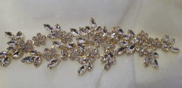 Aplique Folhas de Strass Dourado