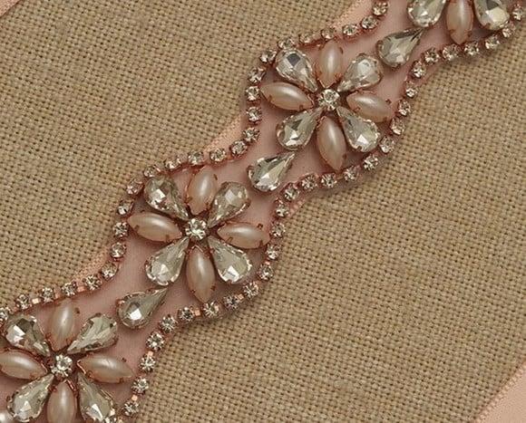 Aplique Rosé Gold De Strass E Pérolas