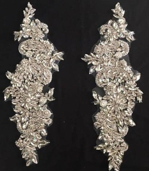 Apliques Bordados de Pedraria para Vestido (2 Peças)