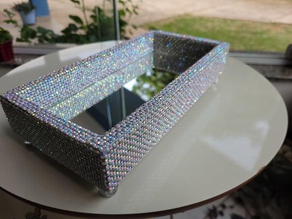 Bandeja Espelhada Decorada com Strass Ab