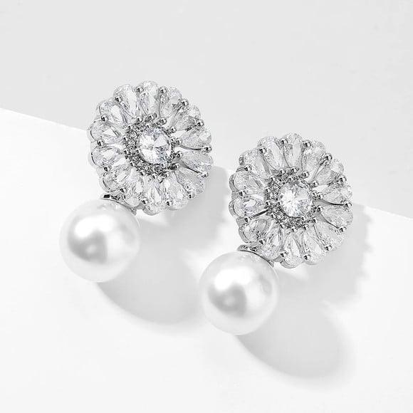 Brinco de Pérola e Flor de Zircônia