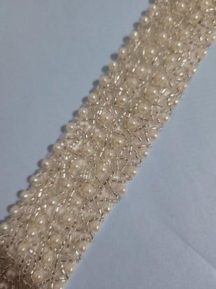 Cinto Bordado com Pérolas - Aplique 80cm
