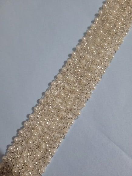 Cinto Bordado com Pérolas - Aplique 80cm