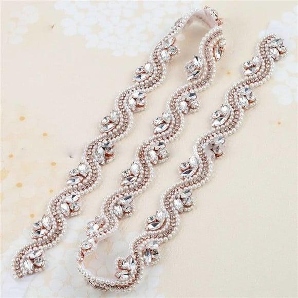 Cinto Bordado de Pérolas e Strass Prata, Dourado ou Rose