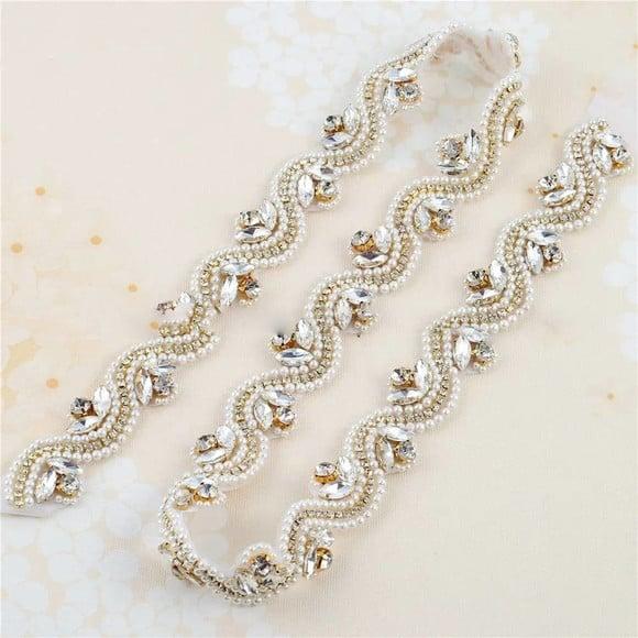 Cinto Bordado de Pérolas e Strass Prata, Dourado ou Rose