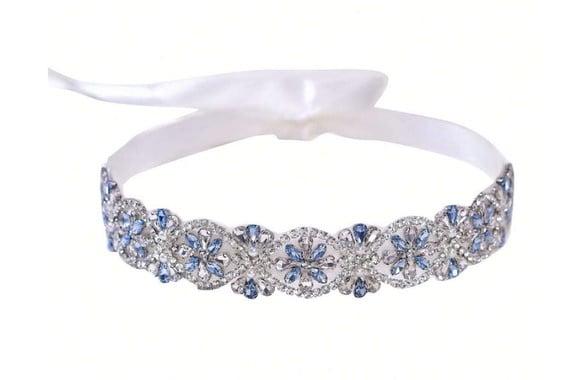Cinto Bordado Prata com Azul Serenity