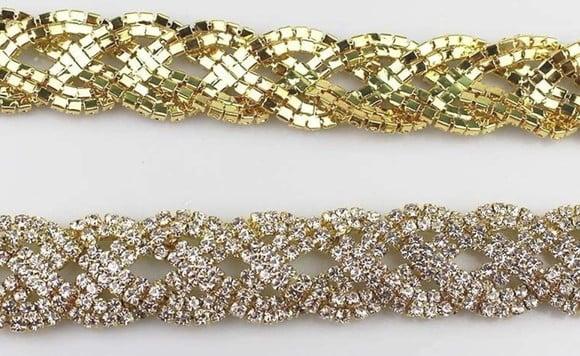 Cinto de metal trançado de strass em 4 cores