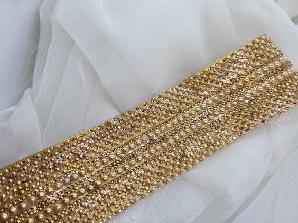 Cinto de Strass Dourado com Pérolas 5cm