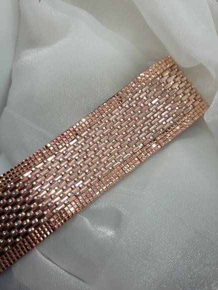 Cinto de Strass e Mini Espelhos Rosé Gold Largo 5cm