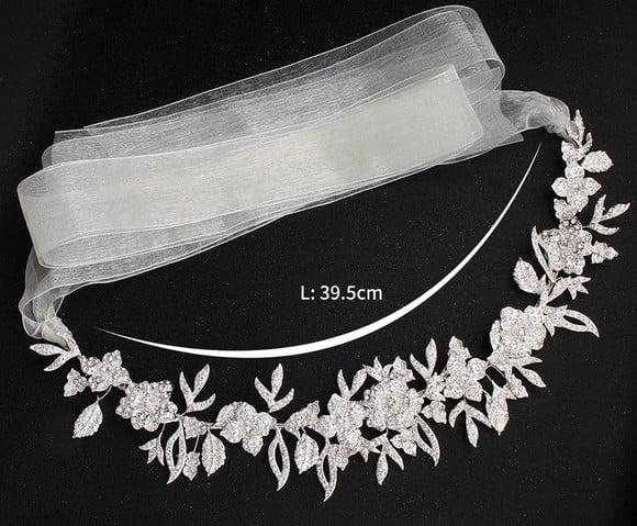 Cinto de strass flores e folhas prateado vestido de noiva