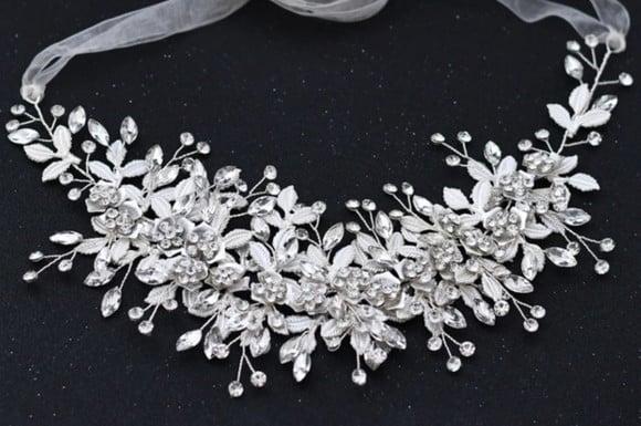 Cinto de strass Folhas em prata