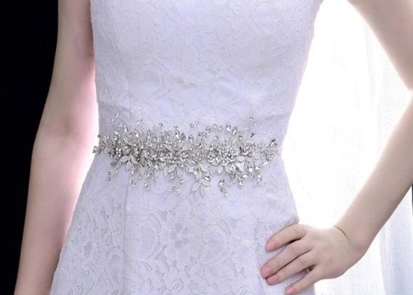 Cinto de strass Folhas em prata