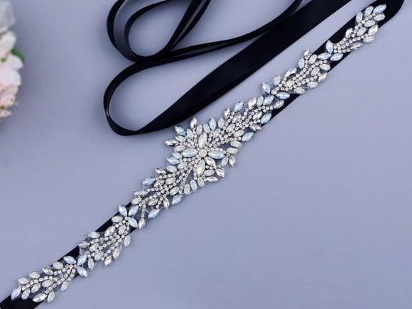 Cinto de Strass Prata com Aplicação de Pedra Opala