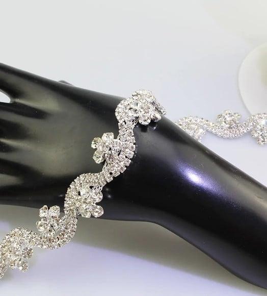 Cinto de Strass Prata Ondas e Flores