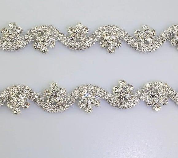 Cinto de Strass Prata Ondas e Flores