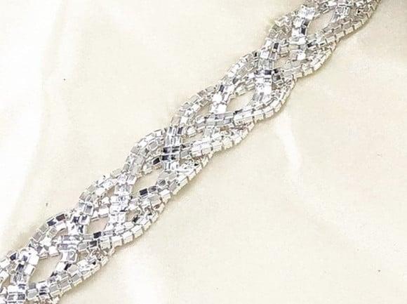 Cinto de Strass Trançado Prata