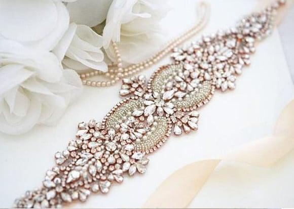 Cinto de Strass Rosé para Vestido de Noiva ou de Festa