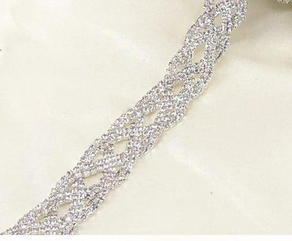 Cinto de Strass Trançado Prata