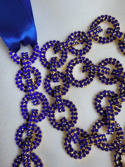Cinto Dourado com Strass Azul - Aplique 60cm
