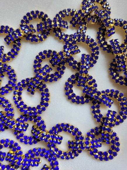Cinto Dourado com Strass Azul - Aplique 60cm