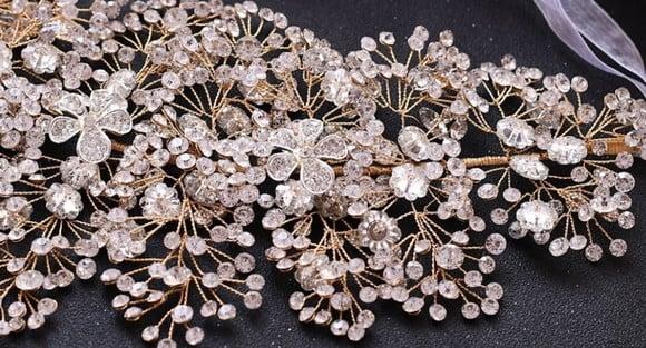 Cinto flores de strass e cristal para vestido de noiva
