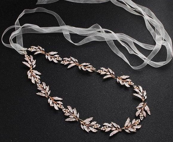 Cinto Folhas de Strass Dourado para Vestido de Festa