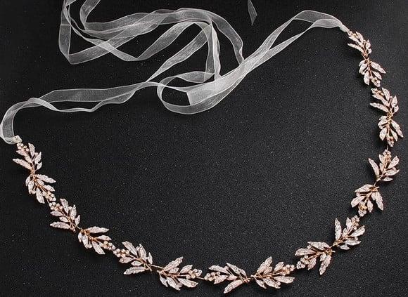 Cinto Folhas de Strass Dourado para Vestido de Festa