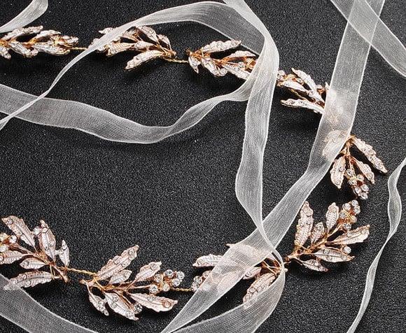 Cinto Folhas de Strass Dourado para Vestido de Festa