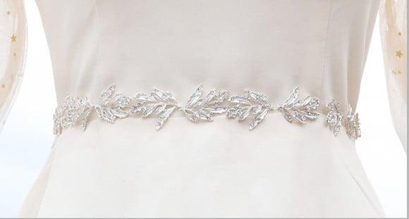 Cinto Folhas de Strass Prata para Vestido de Festa