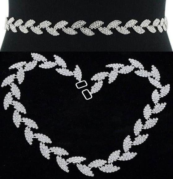 Cinto Folhas de Strass Prata para Vestido de Festa