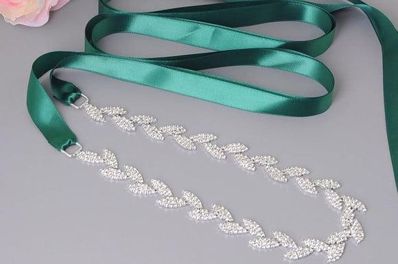 Cinto Folhas de Strass Prata para Vestido de Festa