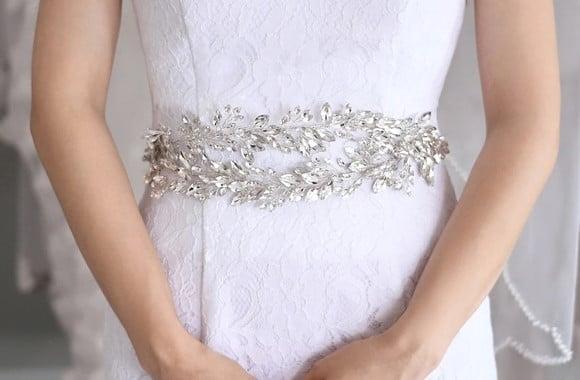 Cinto para Noiva Folhas de Strass Largo