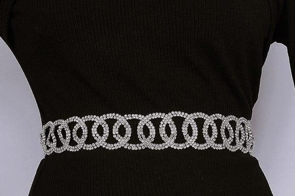 Cinto Prata com Strass Entrelaces