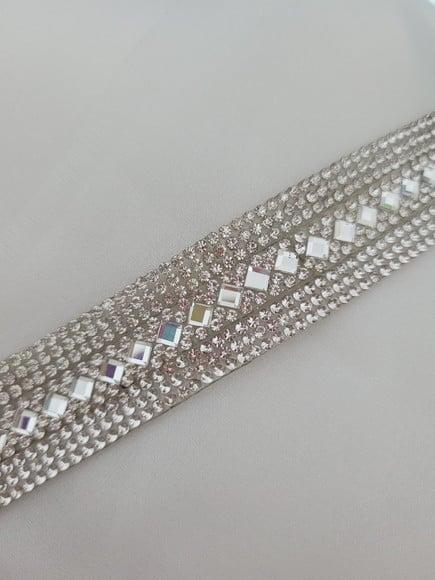 Cinto Prata de Strass Losangos- Várias Cores de Fita.