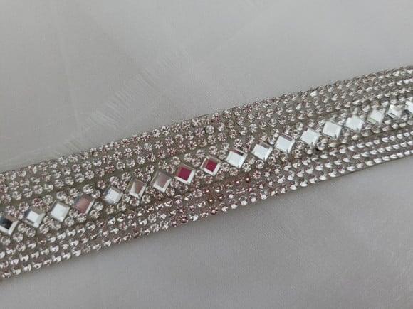 Cinto Prata de Strass Losangos- Várias Cores de Fita.