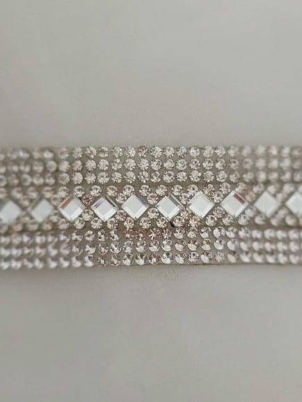 Cinto Prata de Strass Losangos- Várias Cores de Fita.