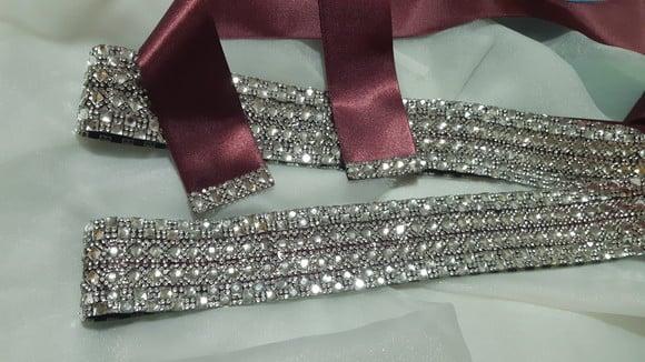 Cinto Prata Largo Inteiro de Strass Várias Cores Fita