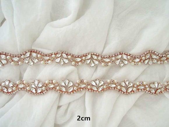 Cinto Rose Gold Bordado com Pedras e Pérolas Tulipas