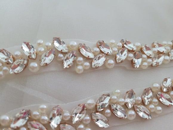 Cinto Rose Gold Bordado com Pedras e Pérolas