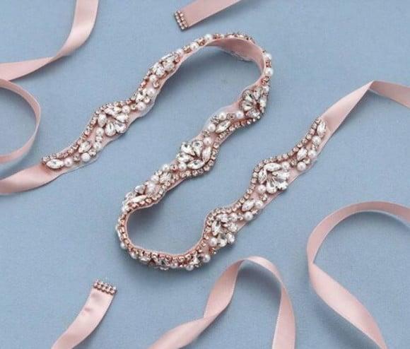 Cinto Rose Gold com Pedras e Pérolas