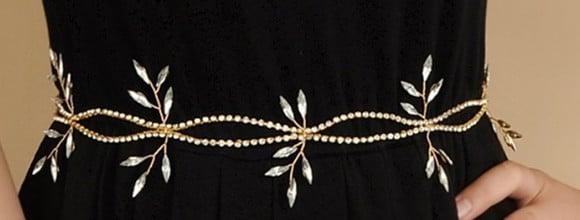 Cinto strass flores delicadas dourado