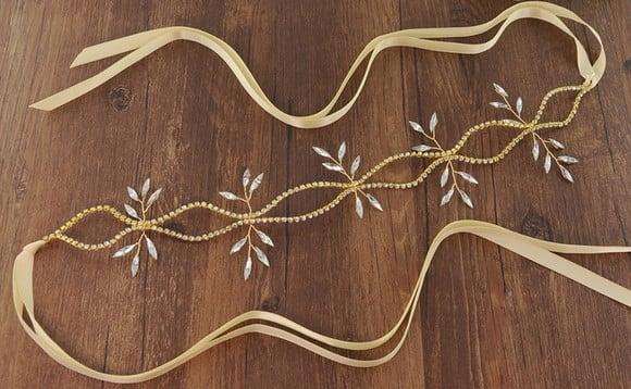 Cinto strass flores delicadas dourado